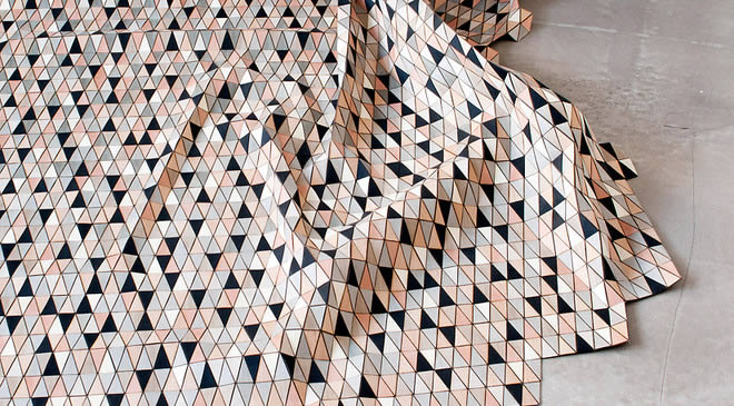 Textiles made of faceted wood tiles